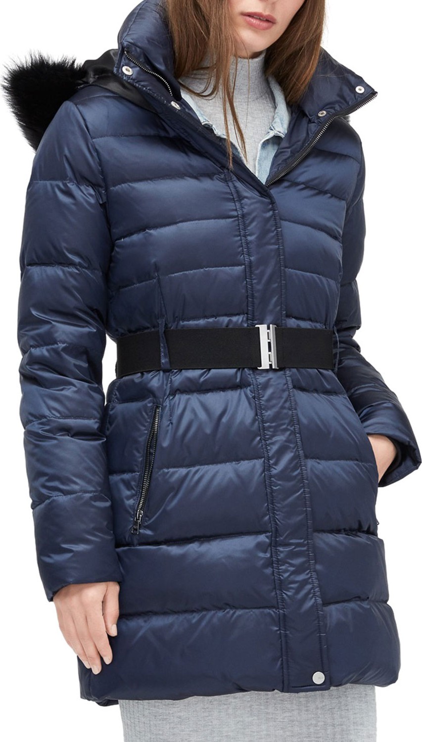 UGG Valerie Belted Down Coat with Toscana Fur Trim