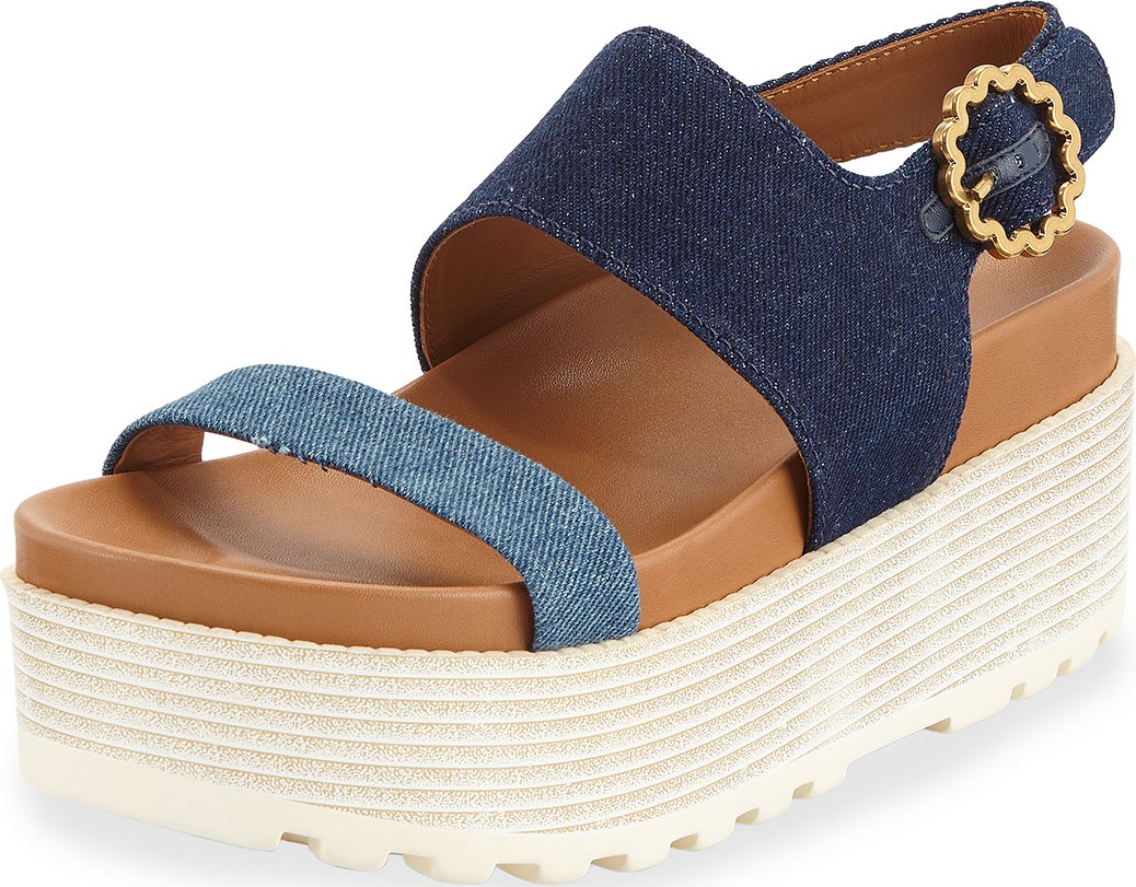 See By Chloé Jenna Denim Flatform Sandals