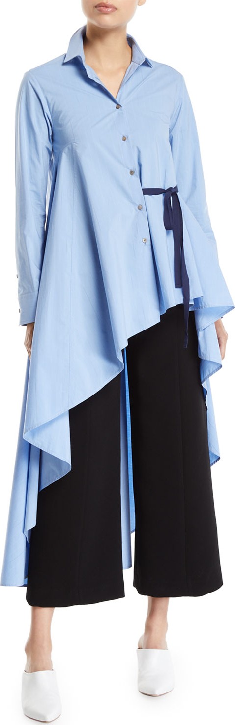 palmer//harding Super Long-Sleeve Asymmetric Cotton Shirt w/ Tie Detail