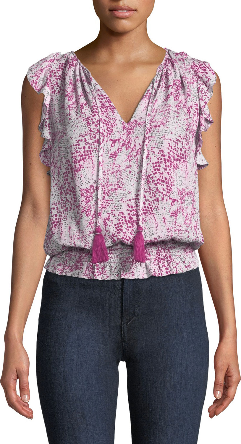 Ramy Brook Donnie Printed Ruffle Blouson Top