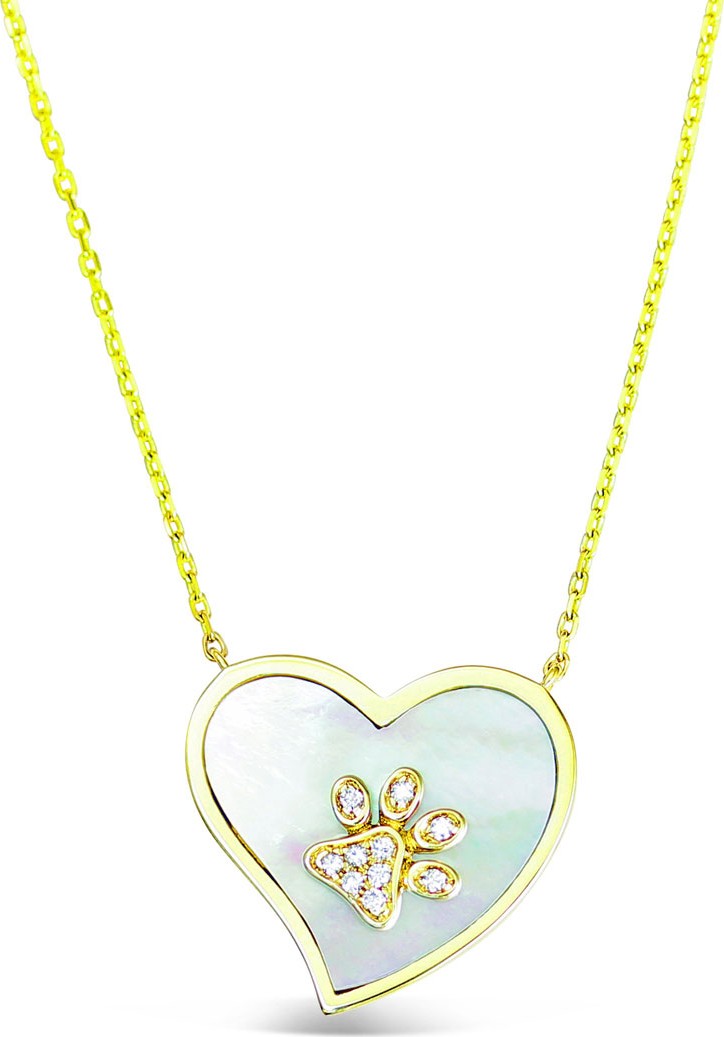 Frederic Sage 18k Gold Diamond Paw & Mother-of-Pearl Heart Pendant Necklace