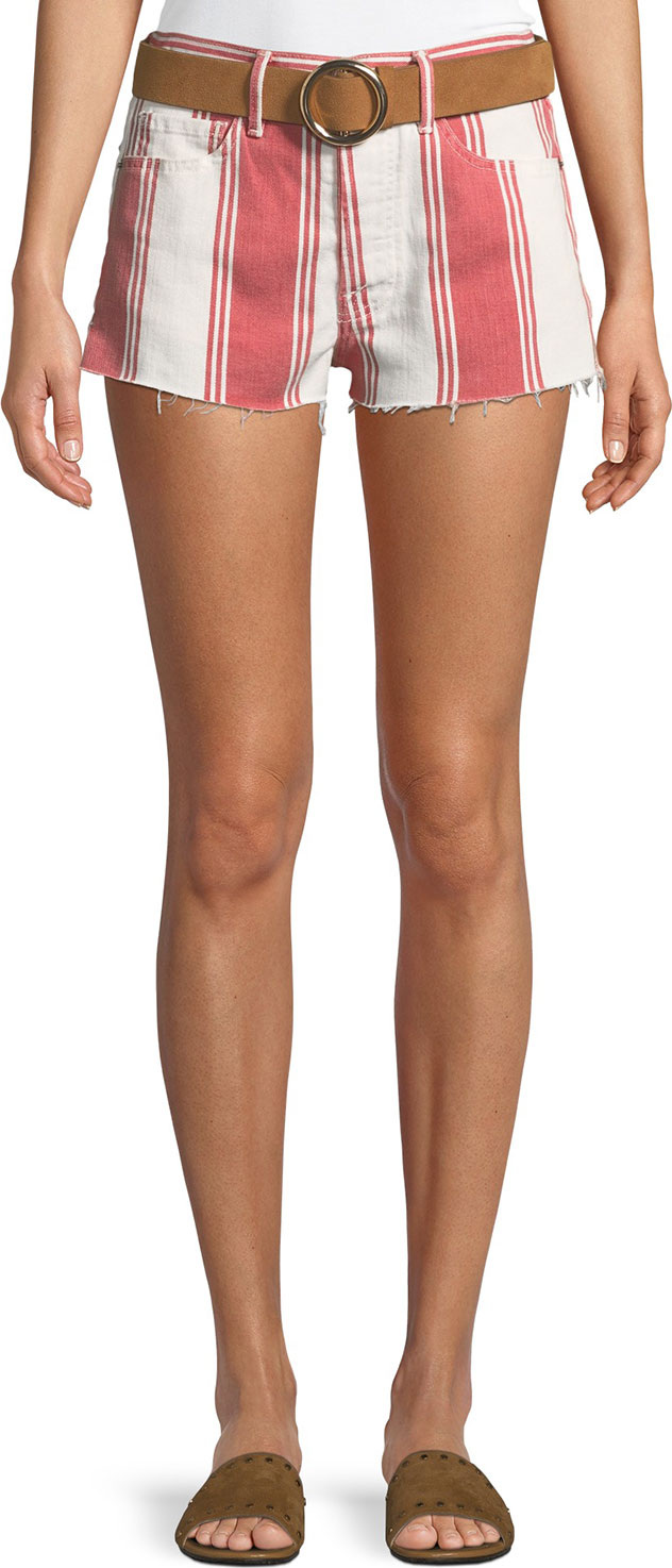 FRAME DENIM Le Cutoff Slit Striped Denim Shorts