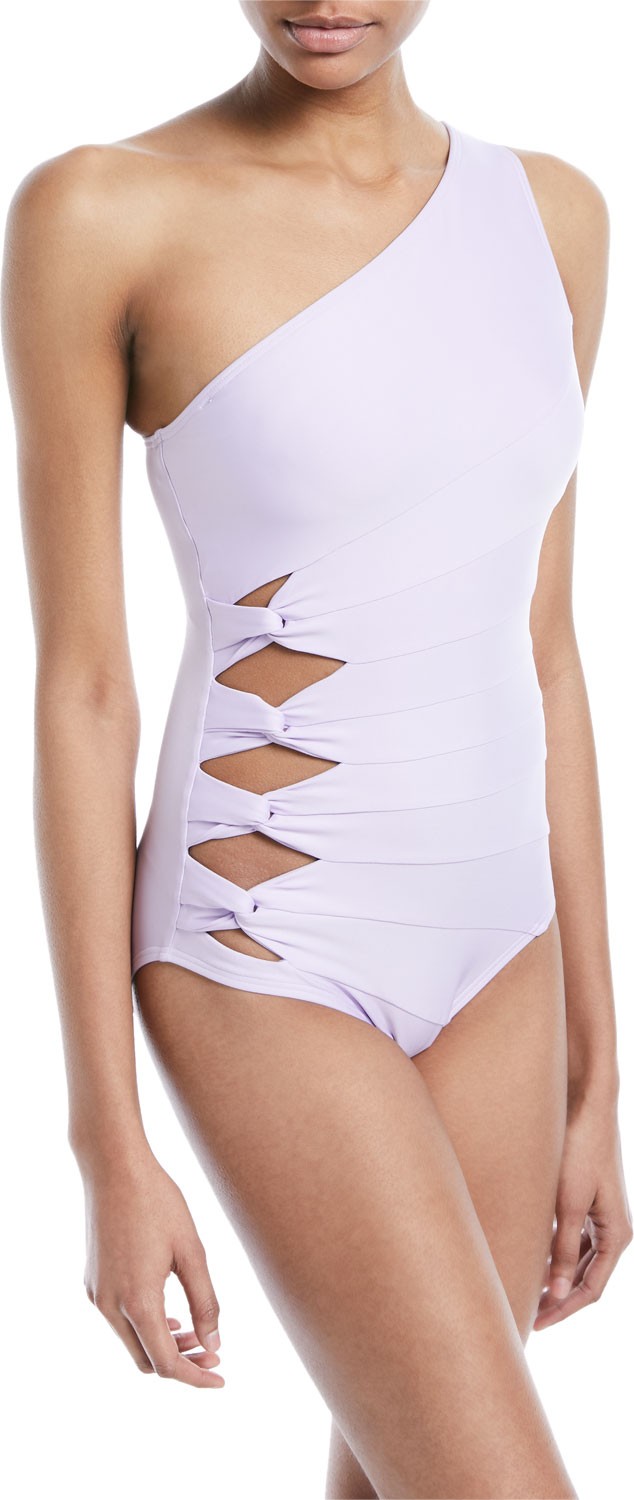 Carmen Marc Valvo One-Shoulder Side-Knot One-Piece Swimsuit