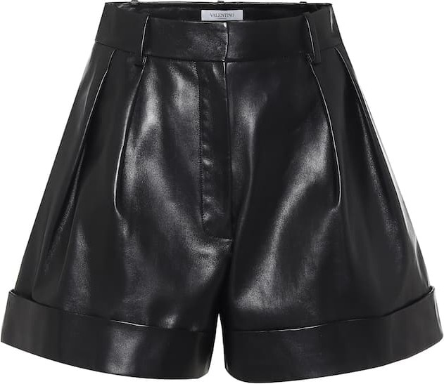 Valentino High-rise wide-leg leather shorts