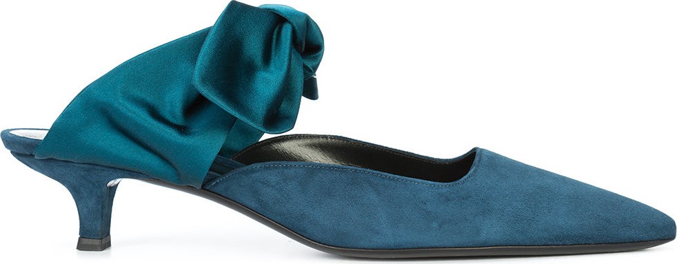 THE ROW coco suede and satin mules