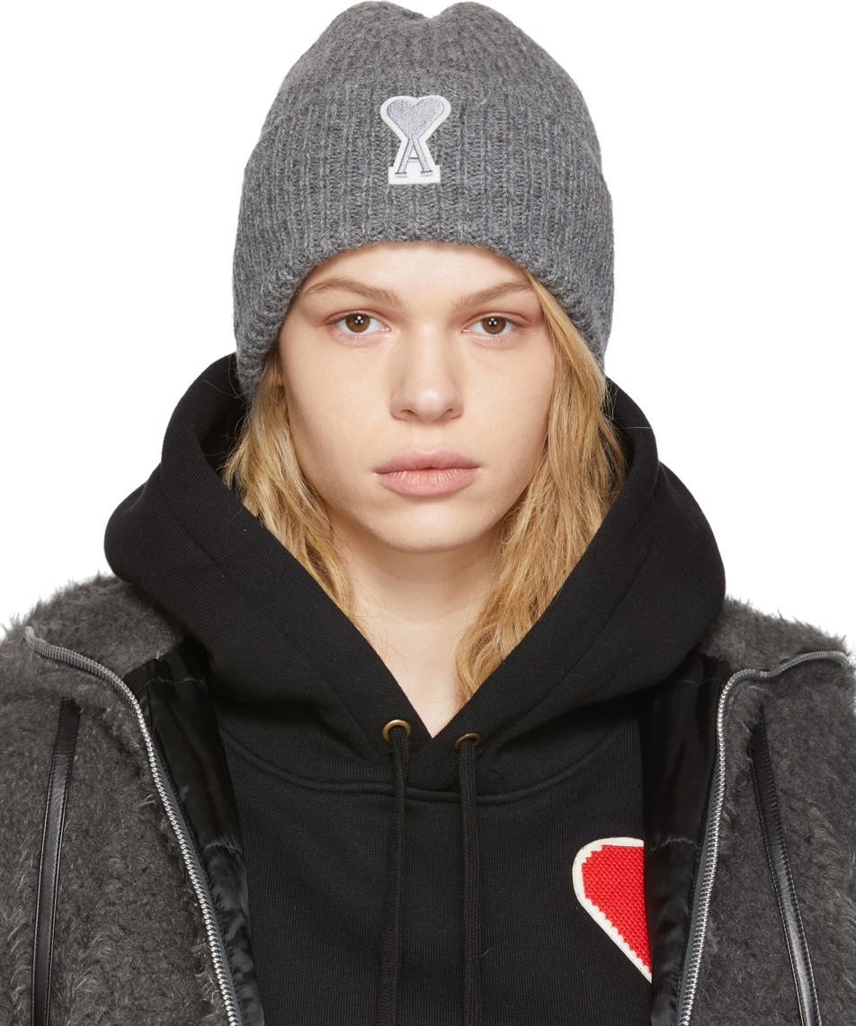 AMI Grey Ami De Coeur Beanie