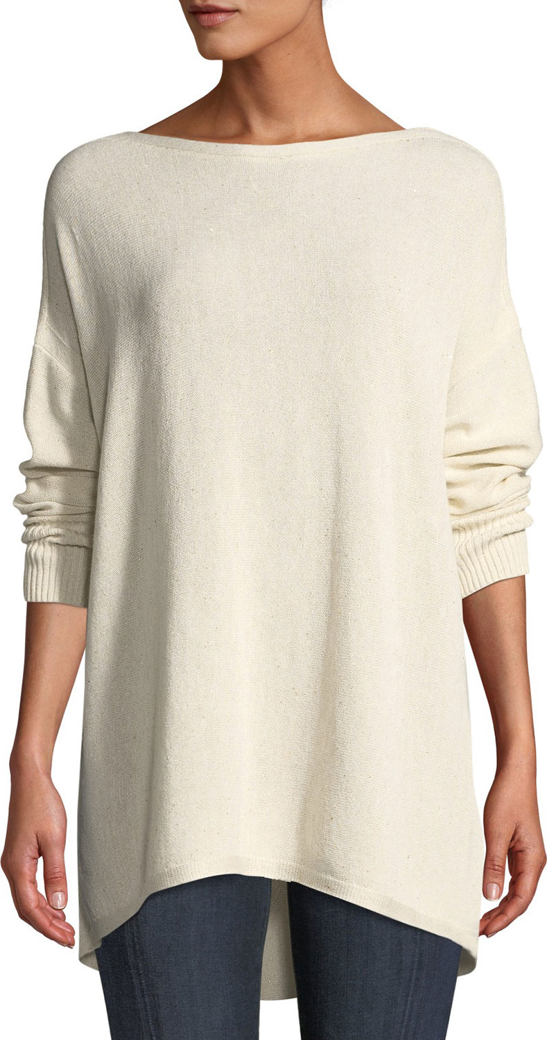 Lafayette 148 New York Drop-Shoulder Novelty Sequin  Pullover Sweater