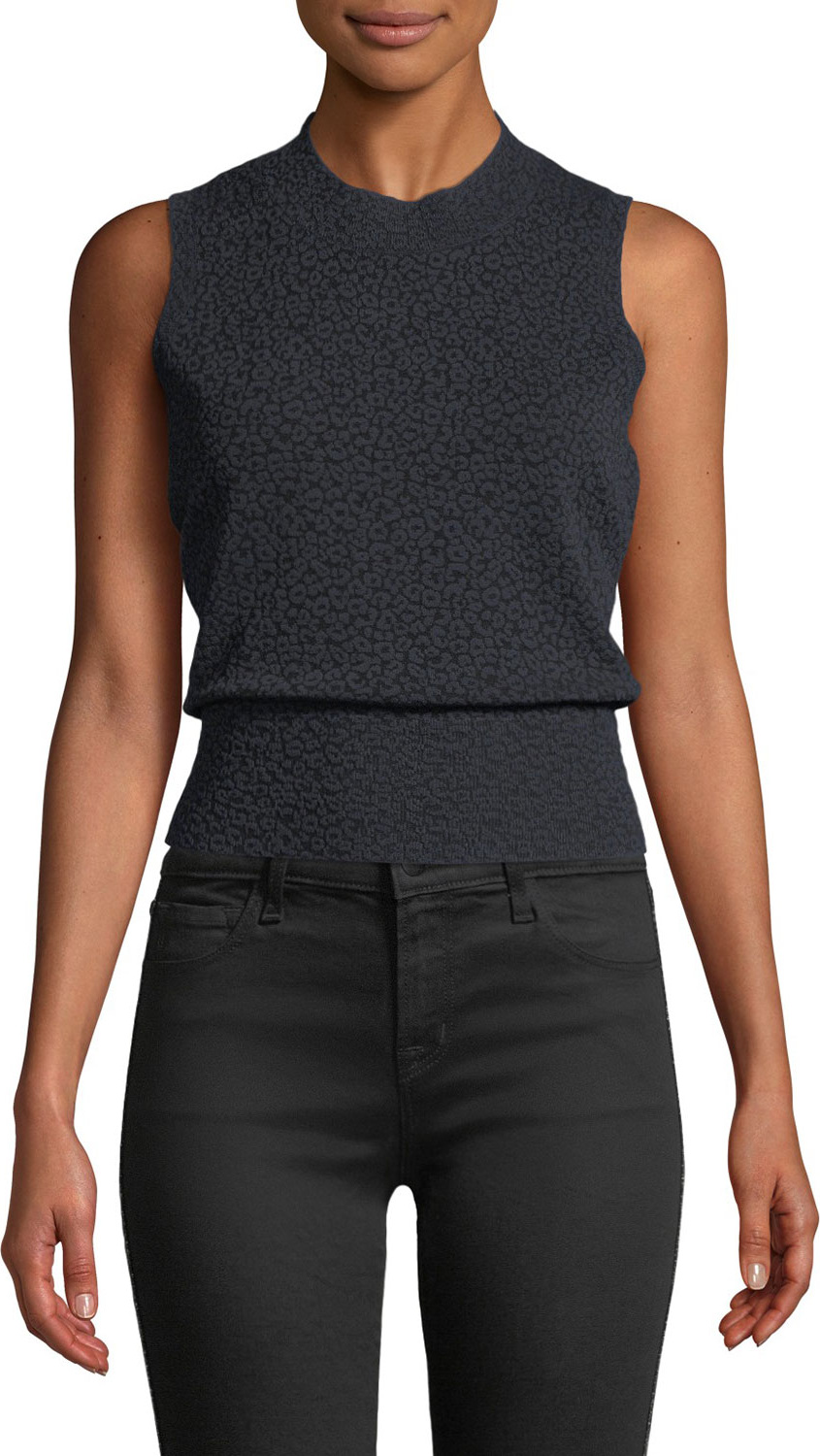 Theory Crewneck Leopard-Print Shell Top