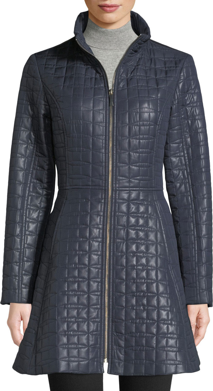 Kate Spade New York Bow Quilted Fit & Flare Puffer Coat