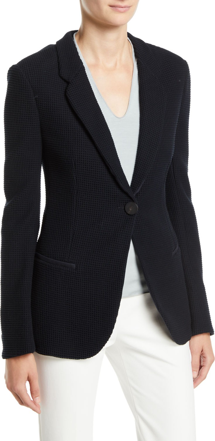 Emporio Armani Waffle-Pattern One-Button Pure Cotton Jersey Blazer