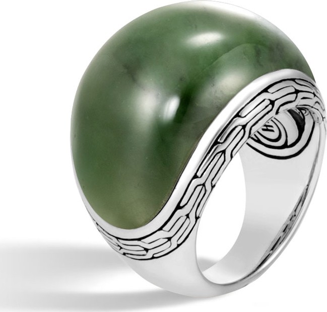 John Hardy Classic Chain Dome Ring with Green Jade, Size 7