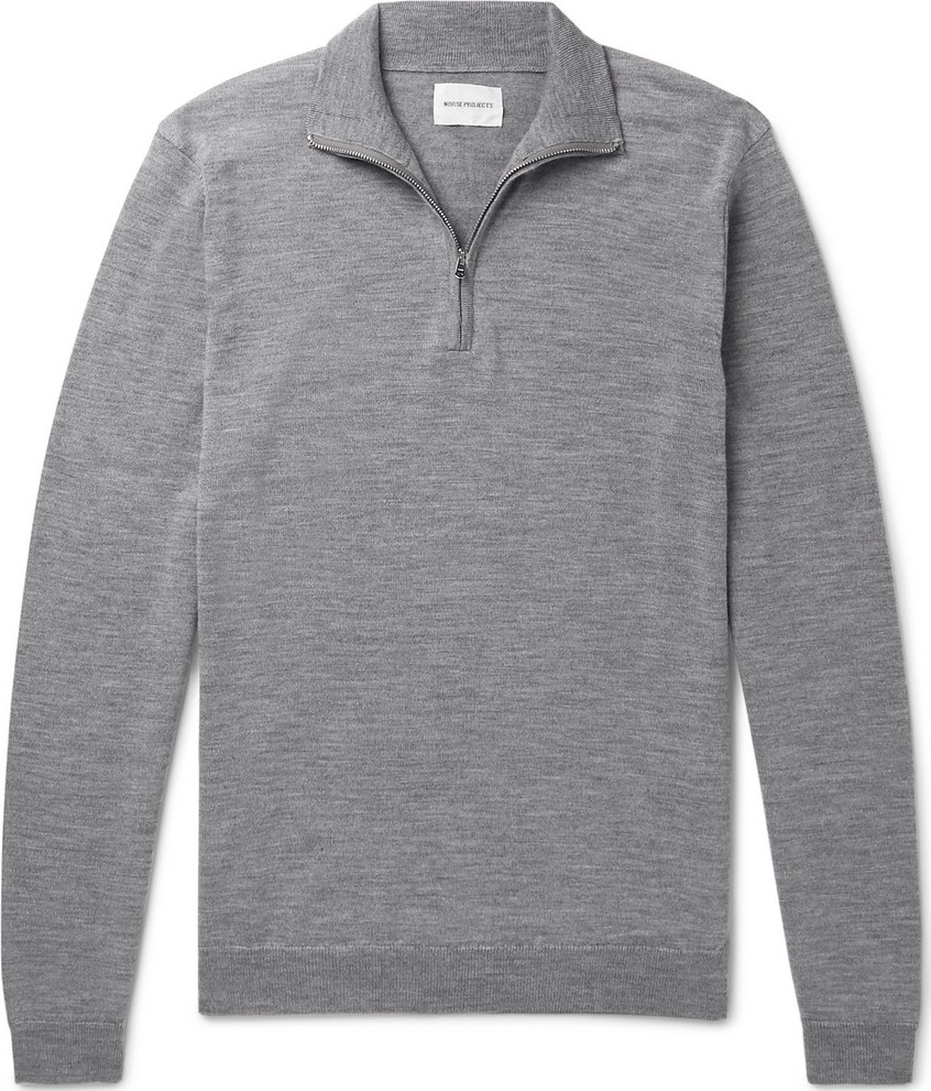 Norse Projects Fjord Slim-Fit Mélange Merino Wool Half-Zip Sweater