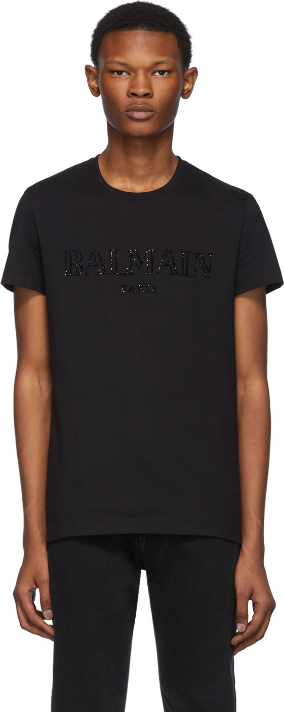 Balmain Black Glass Embroidered T-Shirt