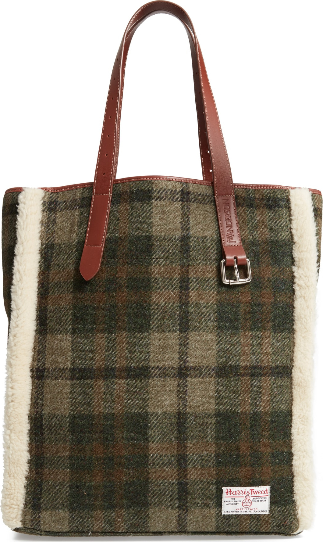 J.W.Anderson Tartan Belt Tote with Genuine Shearling Trim