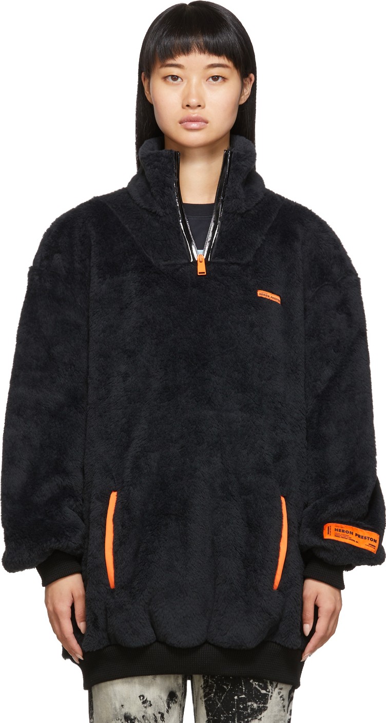 Heron Preston Black Oversized Fire Fleece Sweatshirt