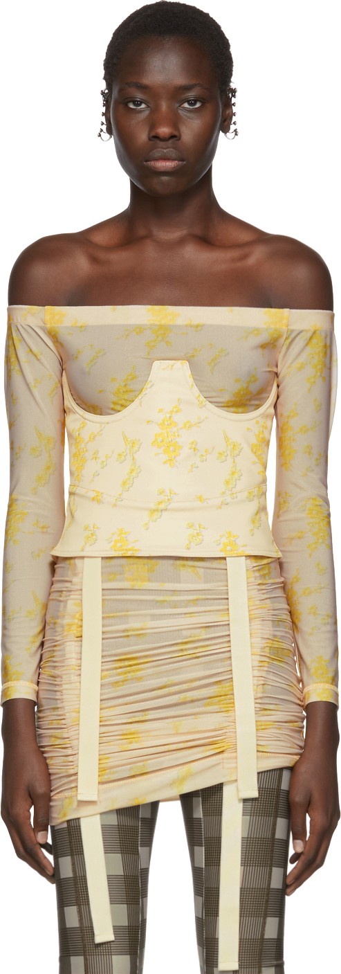 Charlotte Knowles Beige & Yellow Corset Top