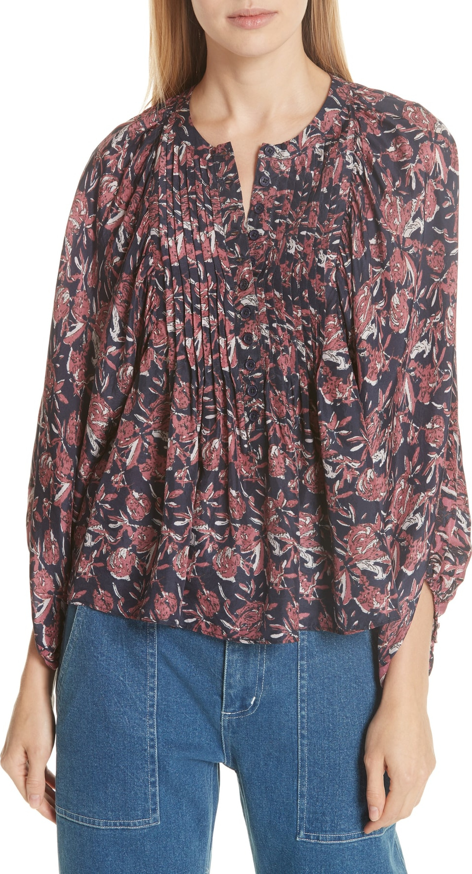 APIECE APART Huerta Floral Print Silk Blouse