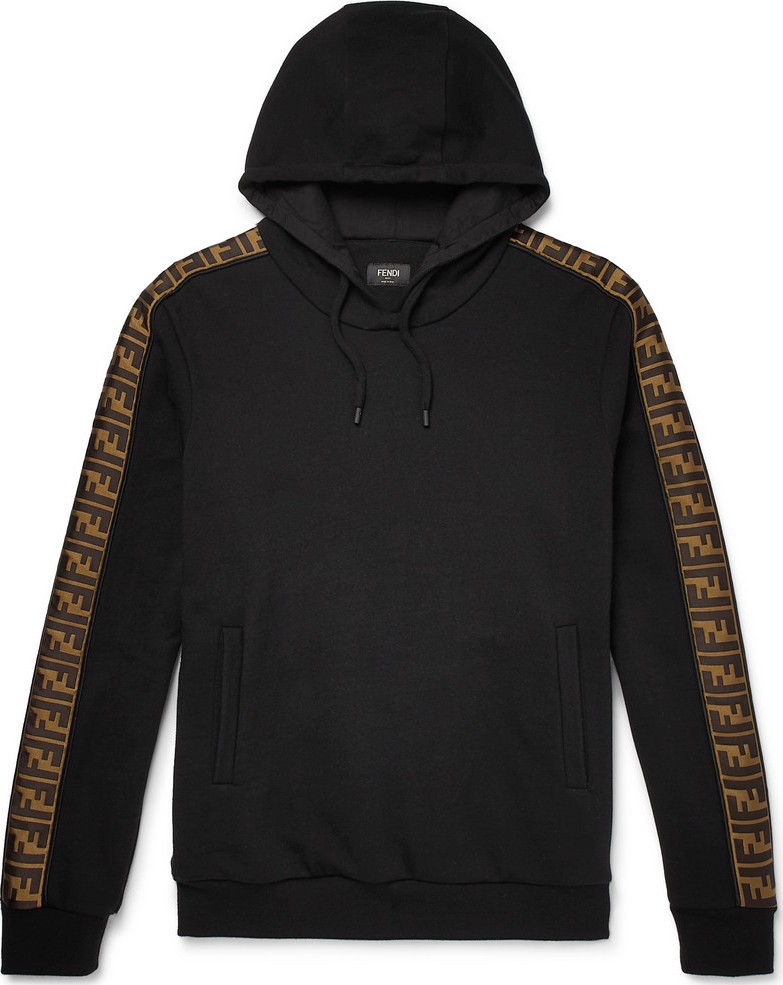 Fendi Logo-Trimmed Fleece-Back Cotton, Wool, Silk and Cashmere-Blend Hoodie
