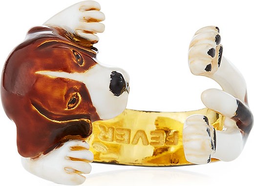Visconti & Du Reau Beagle Plated Enamel Dog Hug Ring, Size 8