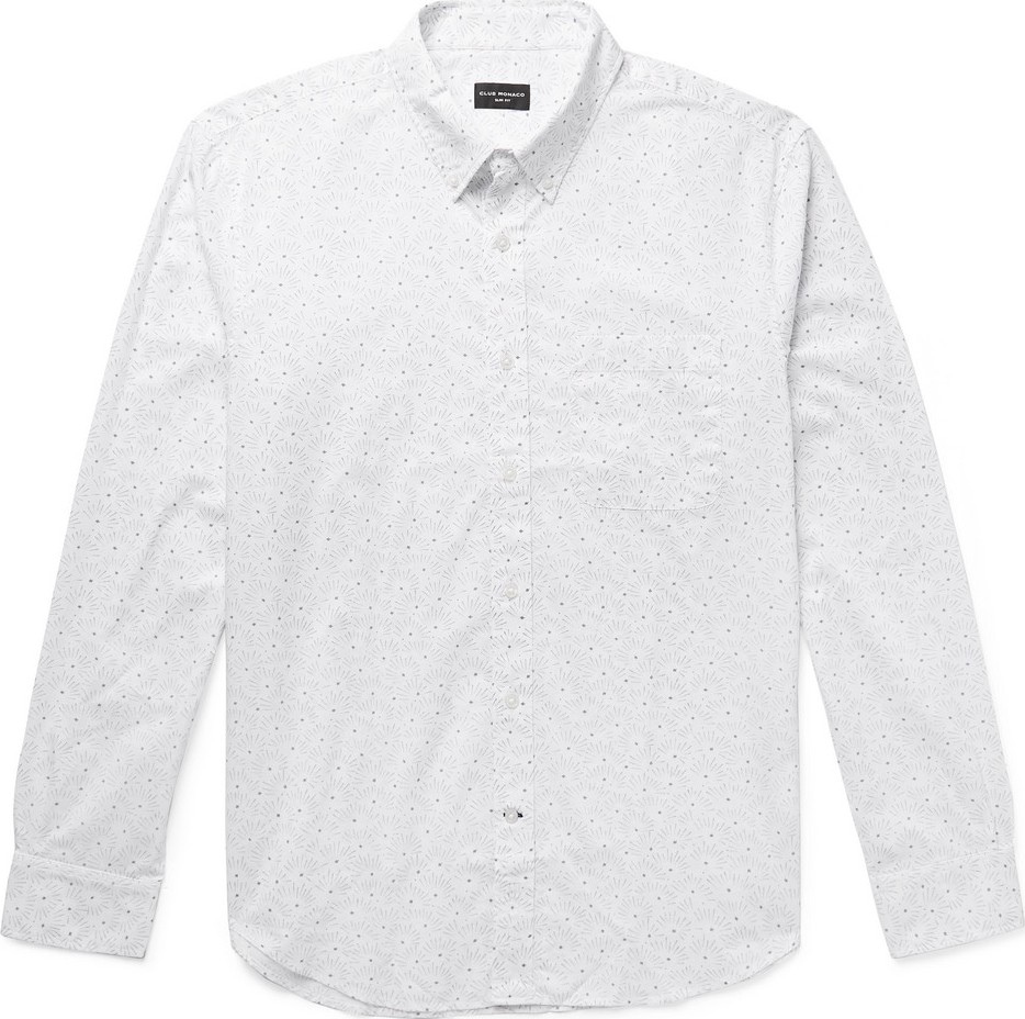 Club Monaco Slim-Fit Button-Down Collar Printed Cotton-Poplin Shirt