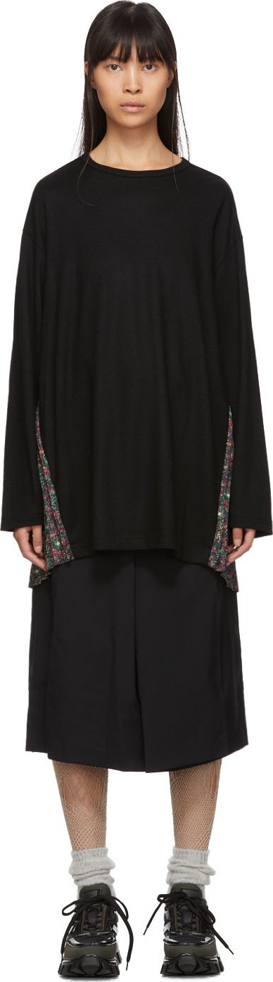 Junya Watanabe Black Pleated Floral Crewneck