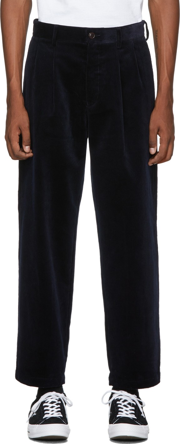 Noah NYC Navy Corduroy Double-Pleat Trousers