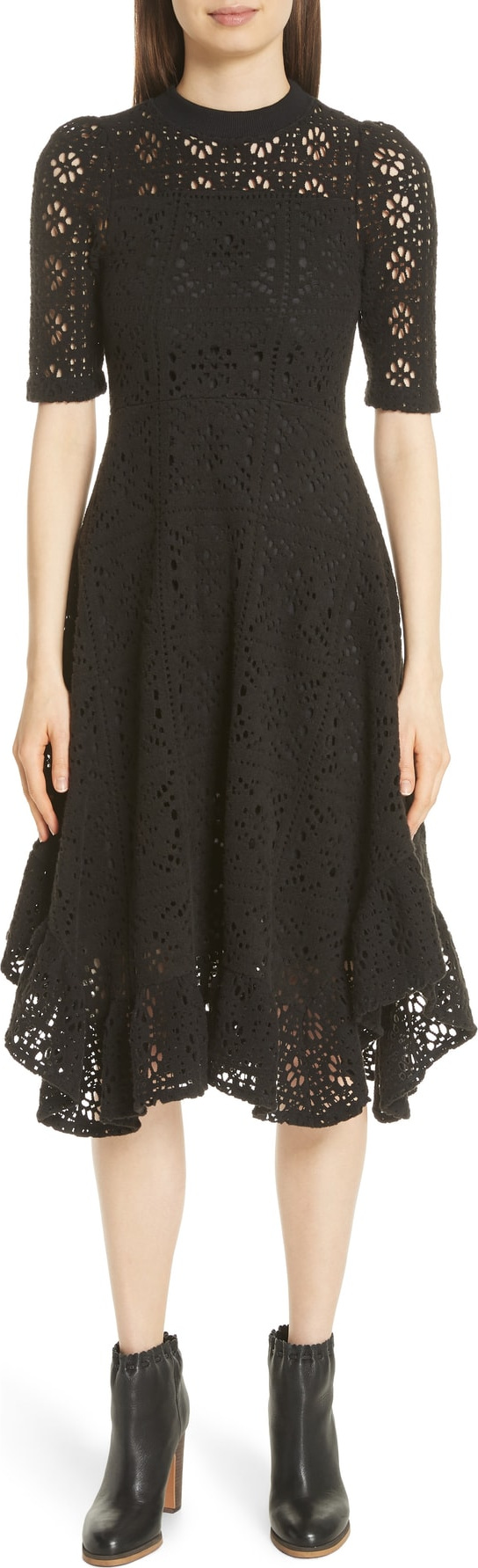 See By Chloé Handkerchief Hem Crochet Midi Dress