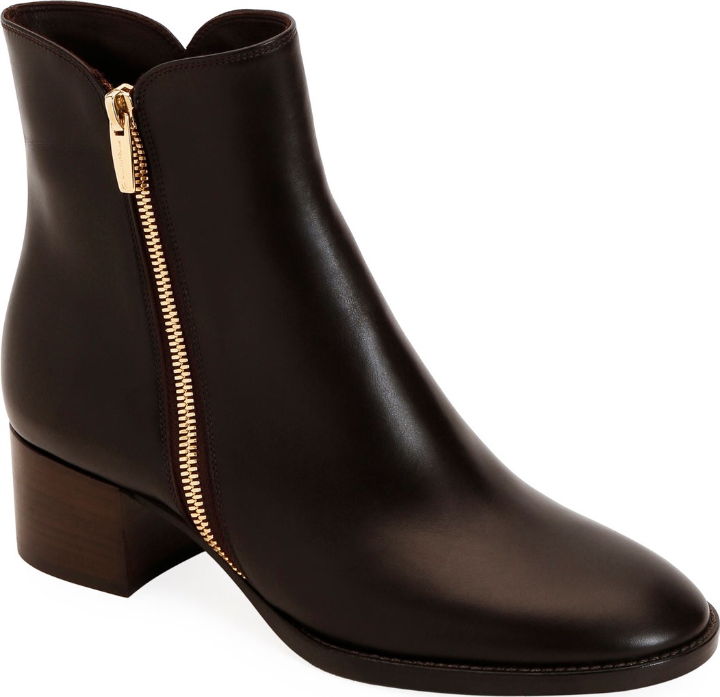 Gianvito Rossi Low-Heel Smooth Leather Zip Booties