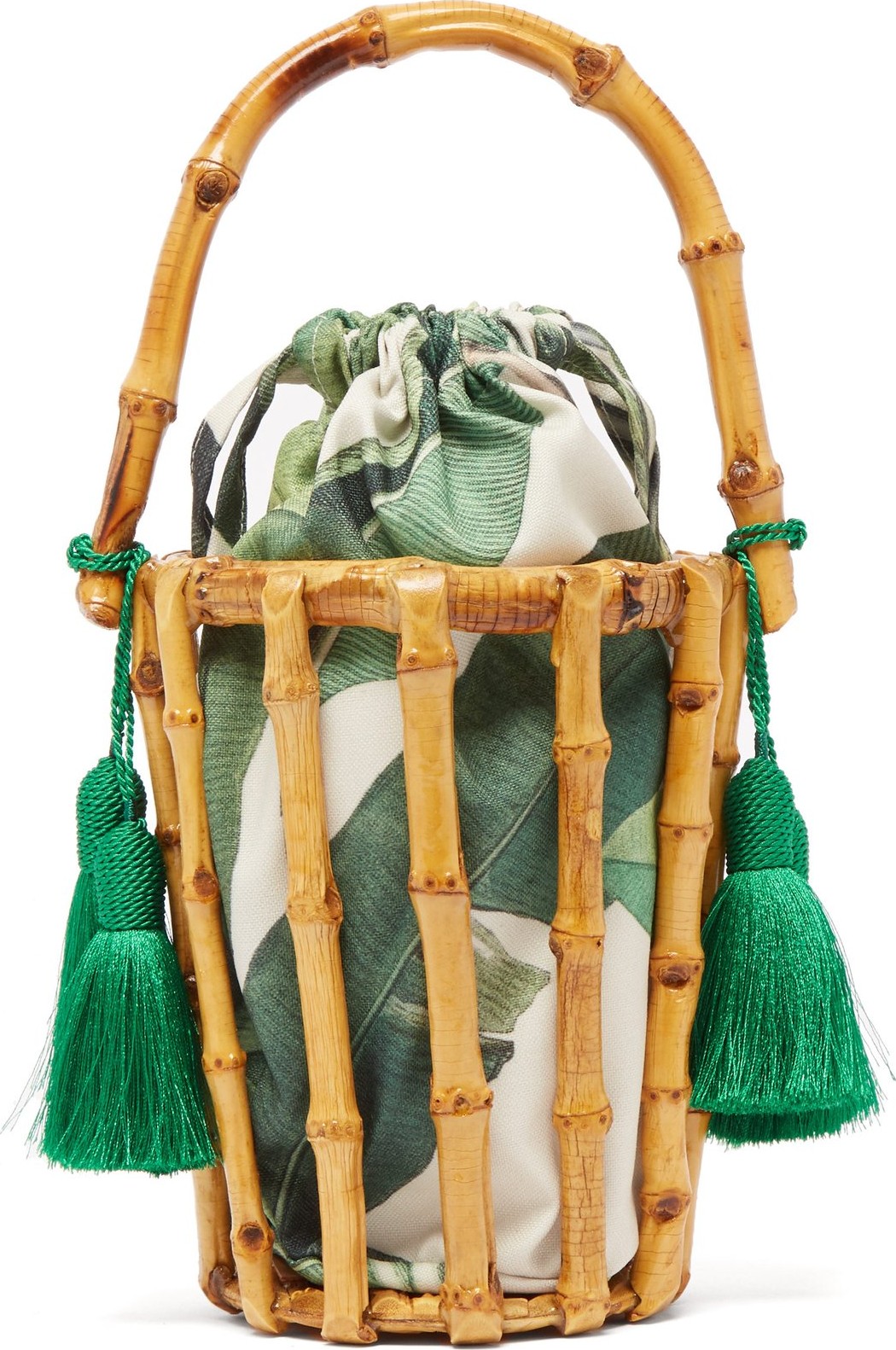 Glorinha Paranagua Lineia leaf-print canvas and bamboo-cage bag