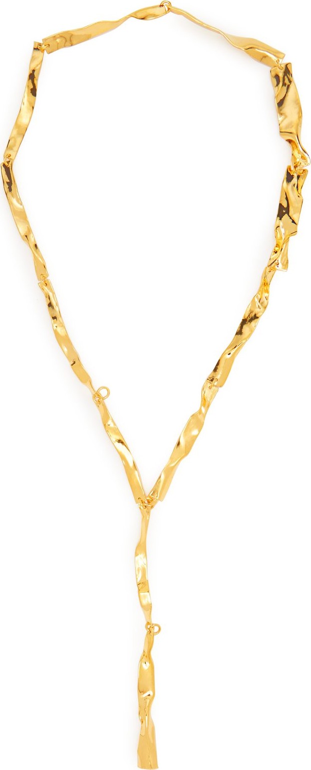 Misho Lariat crinkle-effect gold-plated necklace