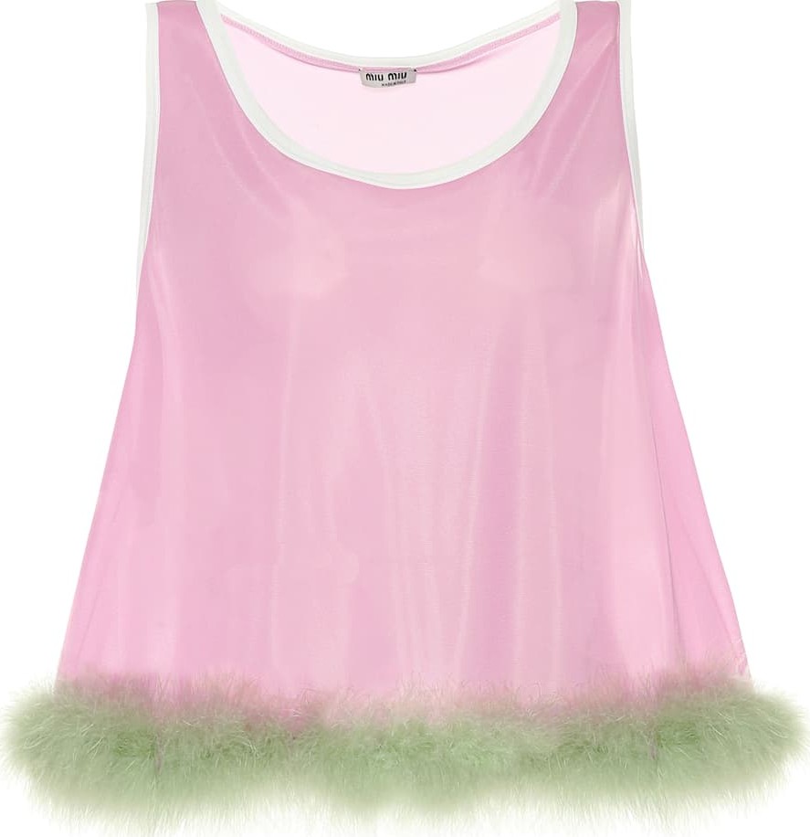 Miu Miu Feather-trimmed jersey top
