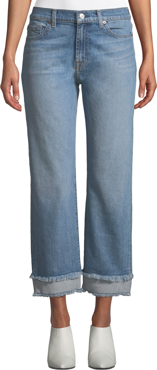 7 For All Mankind Alexa Wide-Leg Cropped Jeans w/ Frayed Hem