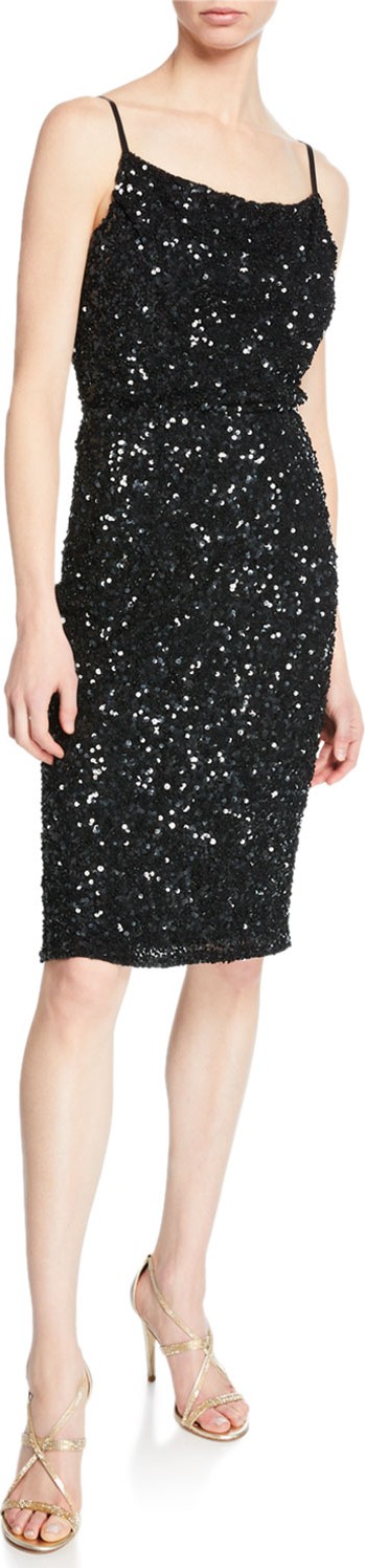 Parker Leighton Sequin Cowl-Neck Sleeveless Cocktail Dress