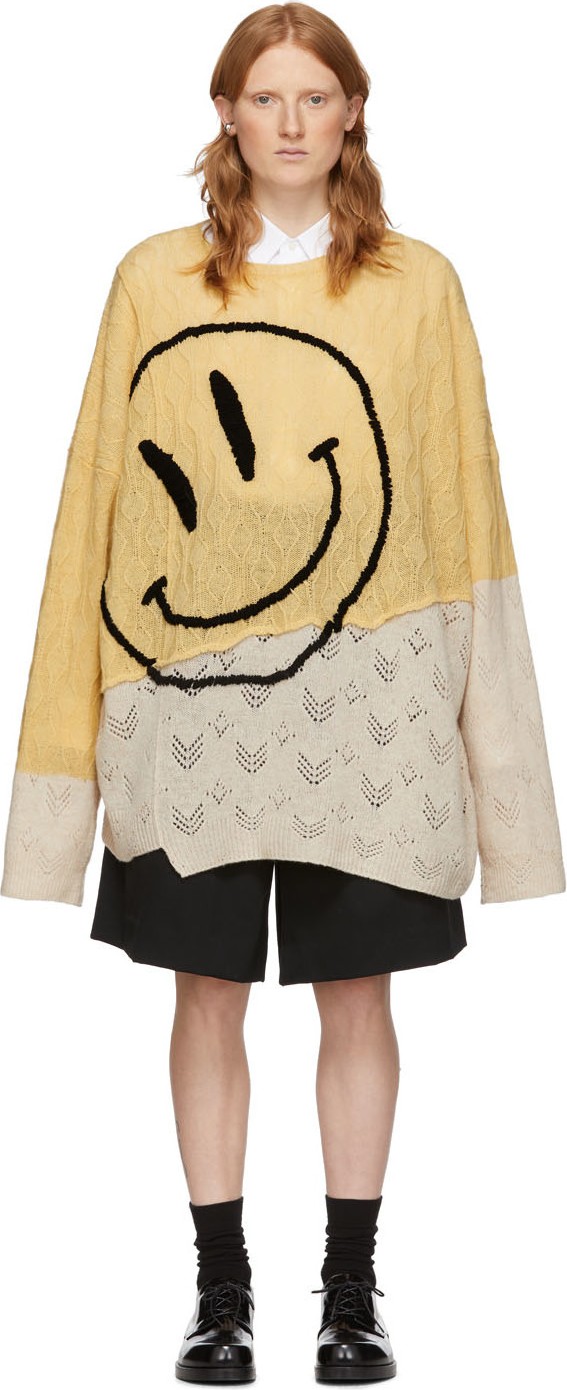 Raf Simons Yellow & Beige Oversized Collage Sweater