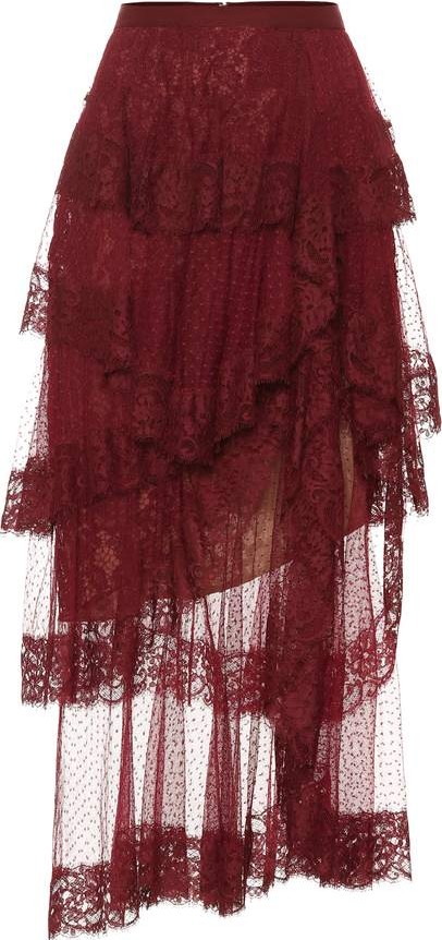ELIE SAAB Tiered lace midi skirt