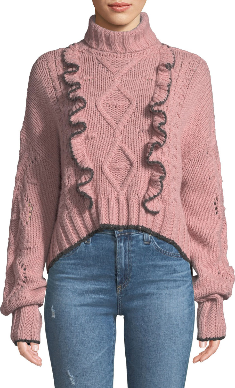 Cinq A Sept Edna Ruffle Turtleneck Cropped Sweater