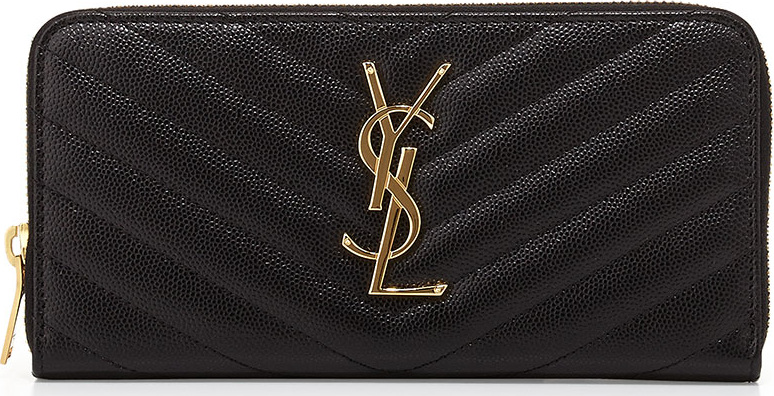 Saint Laurent Monogram YSL Matelasse Zip Wallet, Black