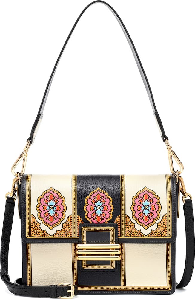 Etro Printed leather and suede shoulder bag