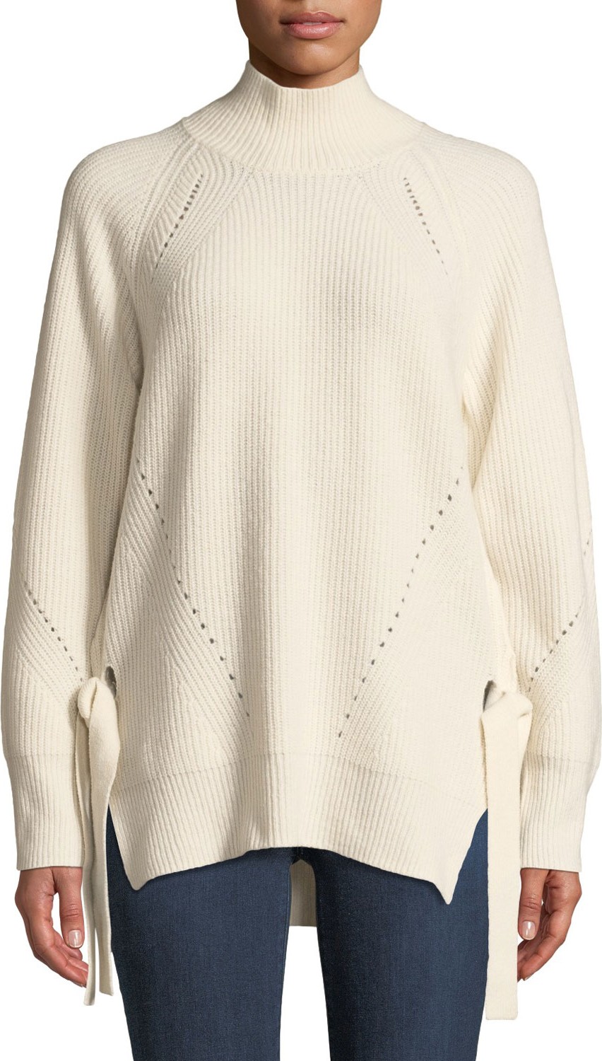 Rebecca Taylor Ribbed Turtleneck Tie Pullover