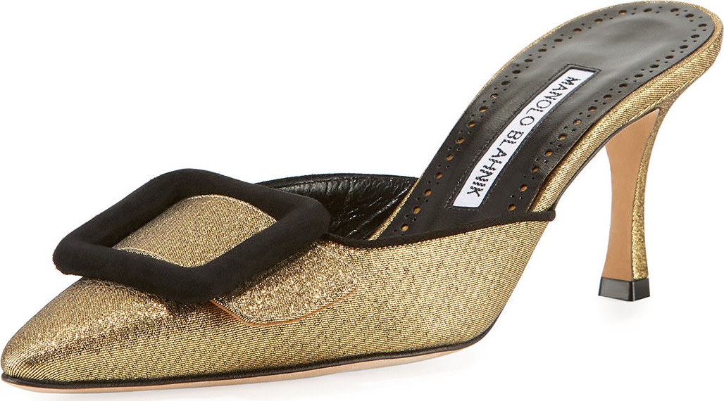 Manolo Blahnik Maysale Onrella Metallic Mules