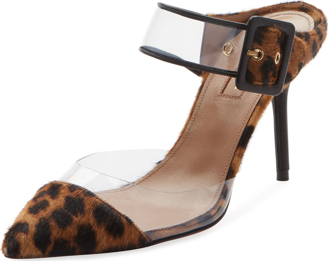 Aquazzura Optic Slide Pointed Leopard-Print Fur Mule