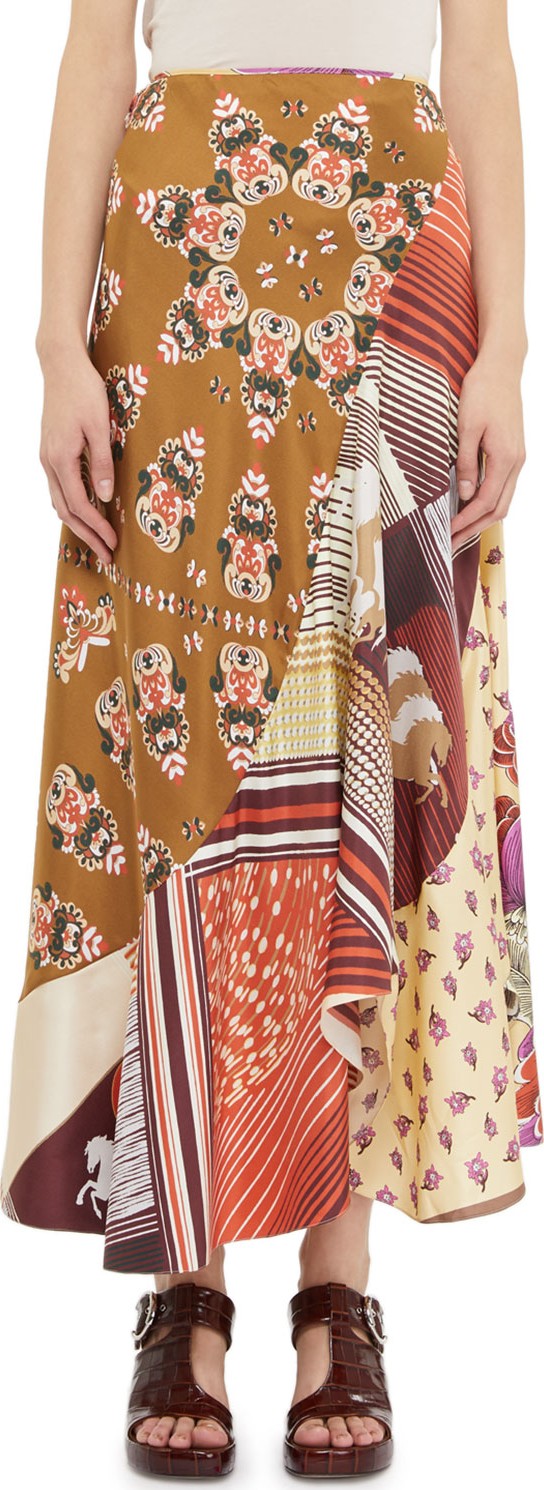Chloe Multi-Print Patchwork Drop-Waist Skirt