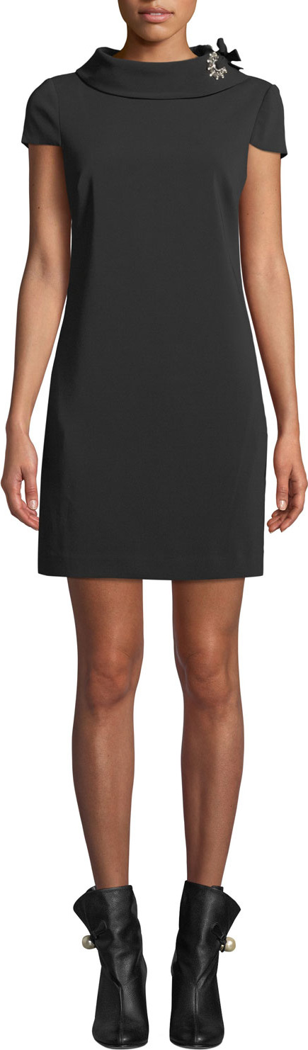 Badgley Mischka Short Shift Dress with Crystal Grommet Detail