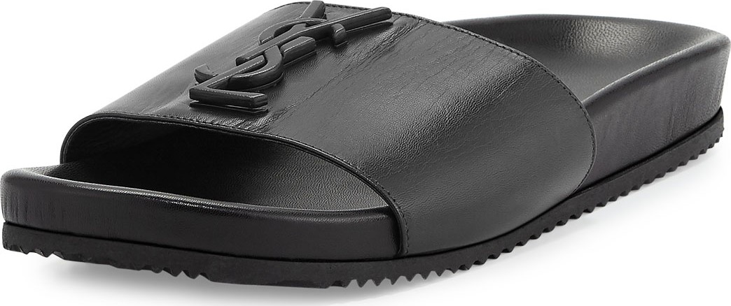 Saint Laurent Joan YSL Brooch Slide Sandals