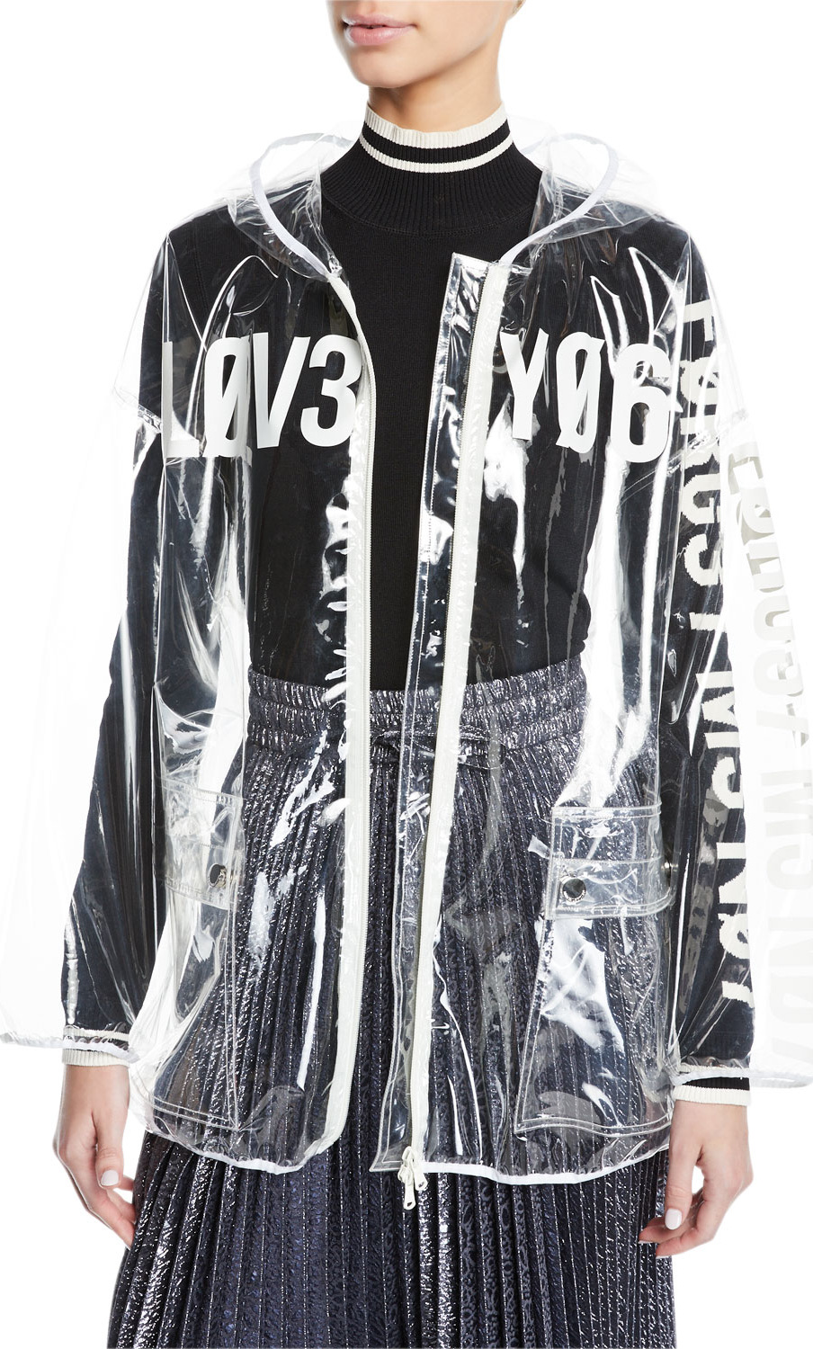 RED Valentino Love Notes See-Through Vinyl Rain Jacket