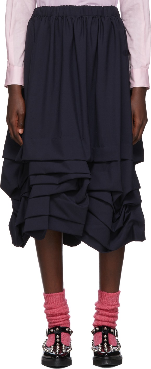 Comme Des Garçons Girl Navy Ruffled Bottom Skirt