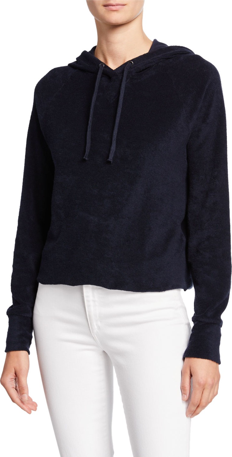Majestic Cotton Terry Cloth Cropped Pullover Hoodie