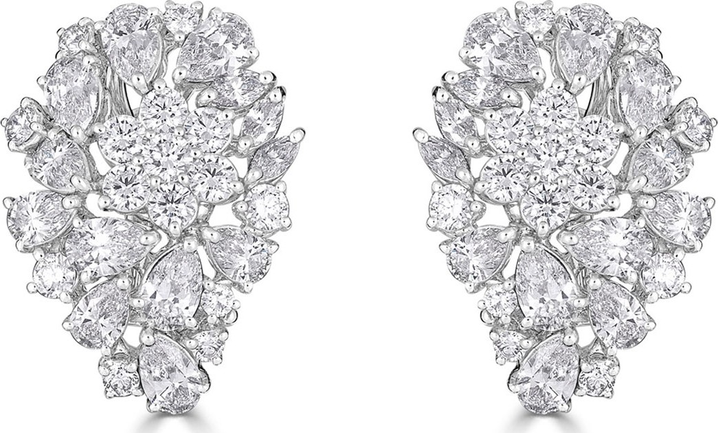 ZYDO Luminal 18k White Gold Diamond Flower Cluster Earrings