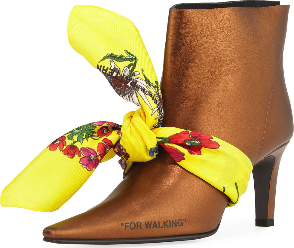 Off White Scarf Pointed-Toe Booties