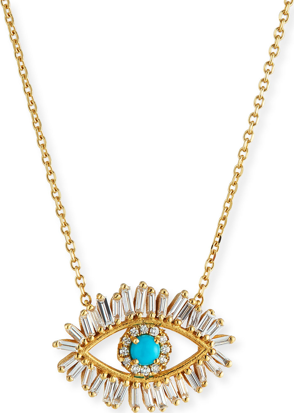 Suzanne Kalan 18k Diamond & Turquoise Evil Eye Pendant Necklace